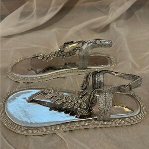 Azalea Wang Silver Embellished Sandals Sz 10